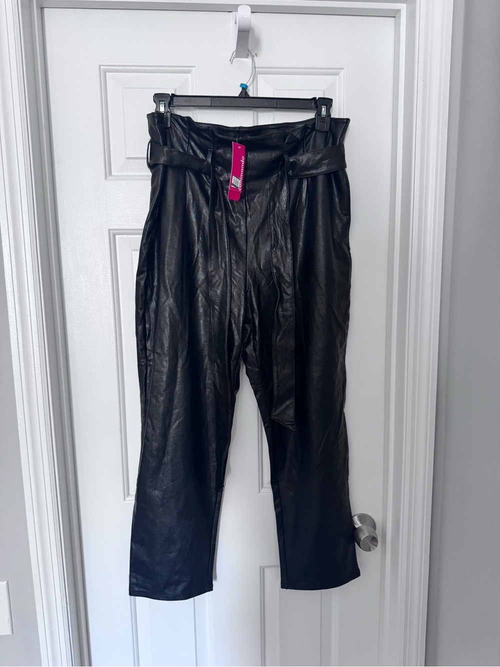Commando Black Wide-Leg Faux Leather Paperbag Pants